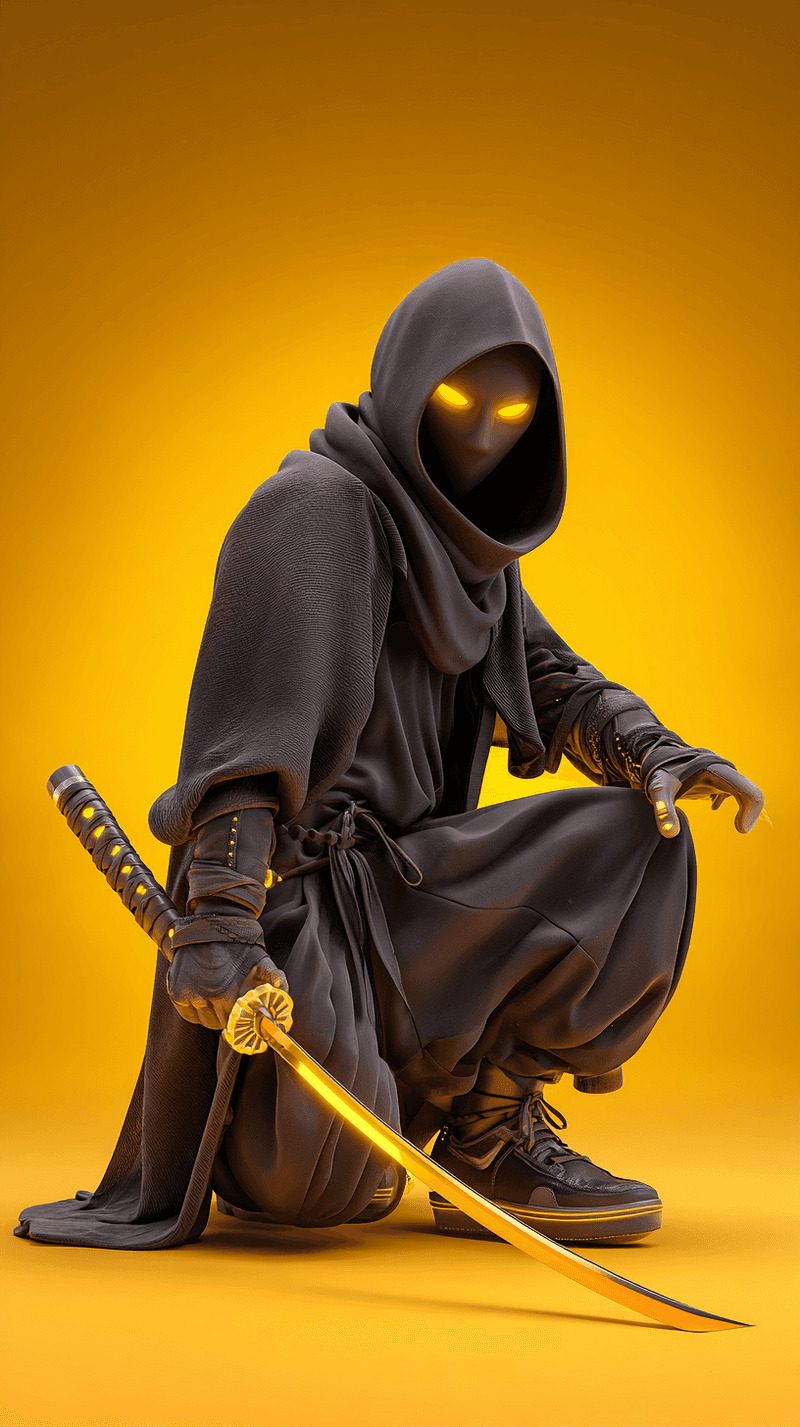 Dark Hooded Ninja Crouch Android Wallpaper – Glowing Katana Stealth Warrior Yellow Background - Ninja Wallpapers  mobile Wallpaper | Picmaze