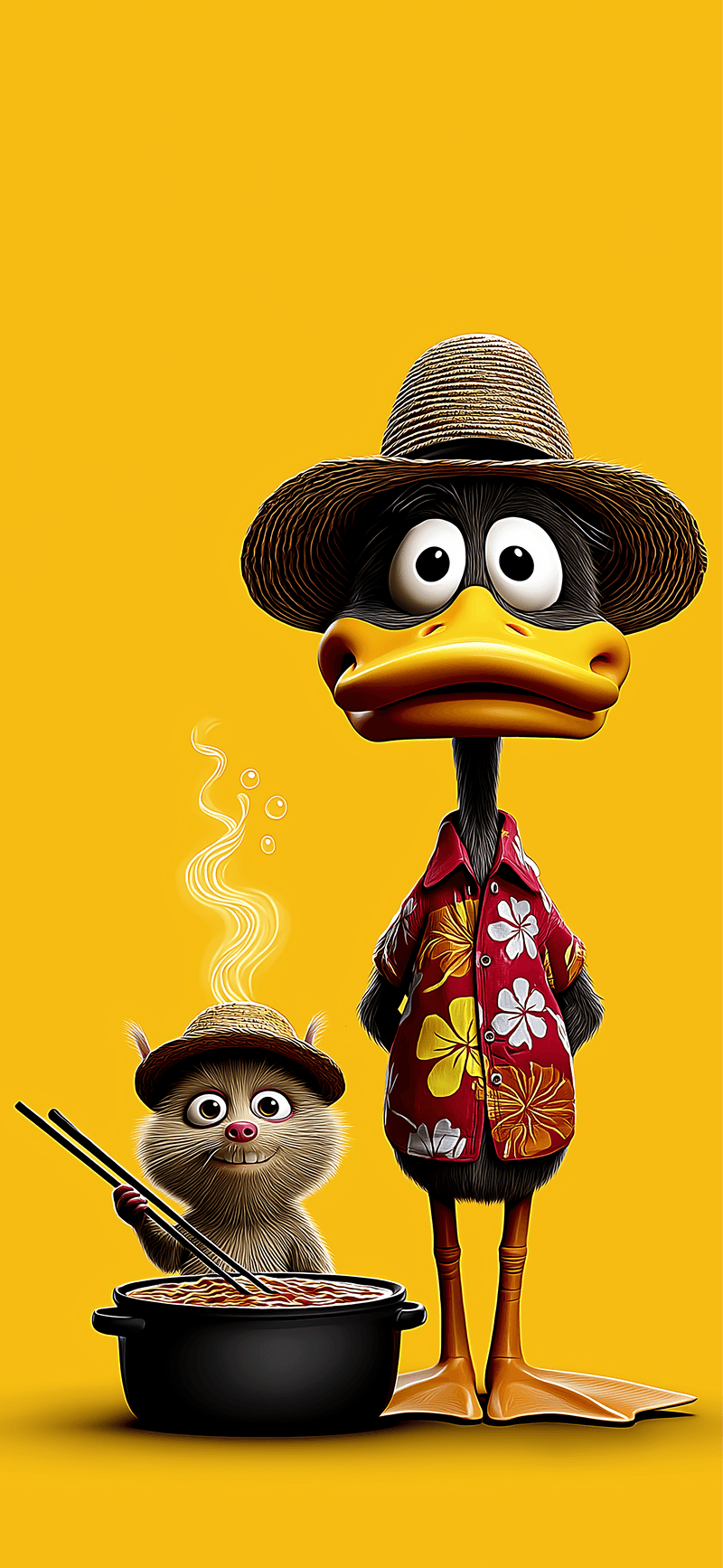 Cute Cartoon Duck and Cat Cooking 3D Wallpaper - ios wallpapers mobile Wallpaper | Picmaze