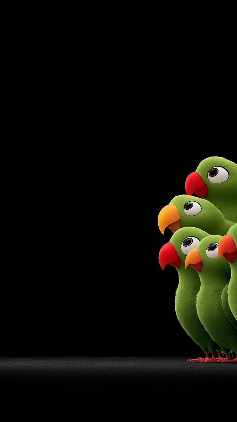 Playful Green Parrots Minimal Black Background Wallpaper - parrots mobile Wallpaper | Picmaze