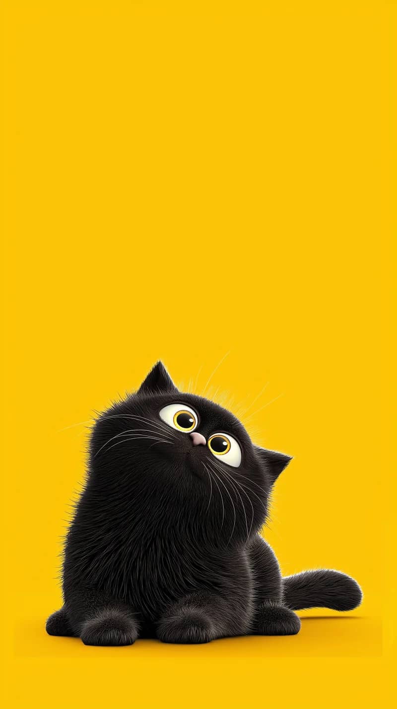 Curious Sitting Black Cat Yellow Minimal 4K Wallpaper Wallpaper | Picmaze