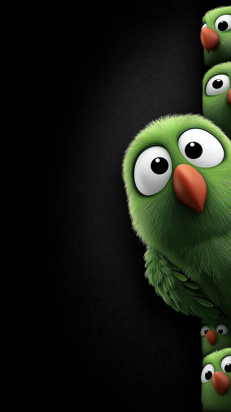 Cute Peeking Green Birds Minimal Dark Phone Wallpaper - parrots mobile Wallpaper | Picmaze