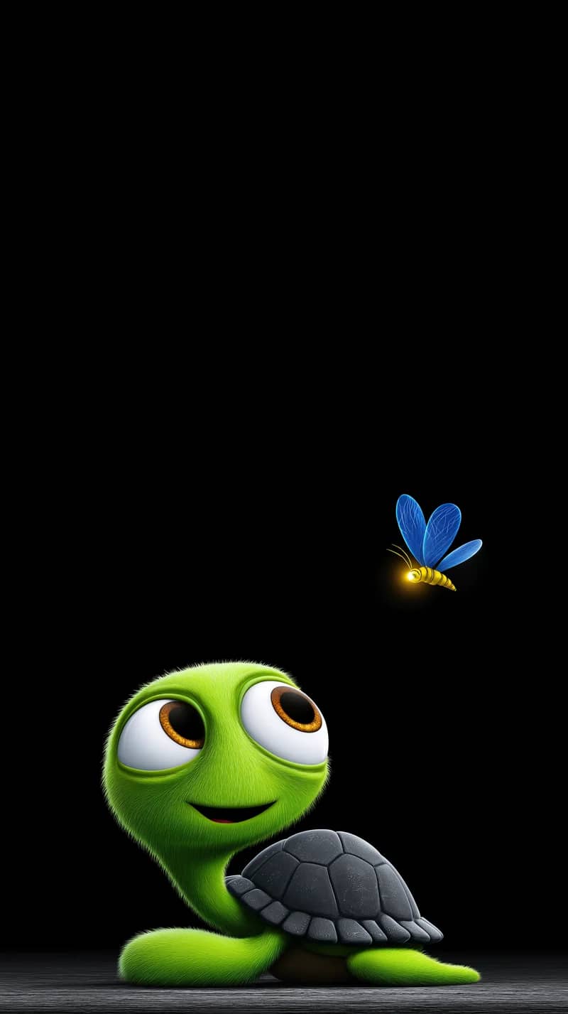 Cute Green Turtle with Glowing Firefly Dark Background Wallpaper | Picmaze
