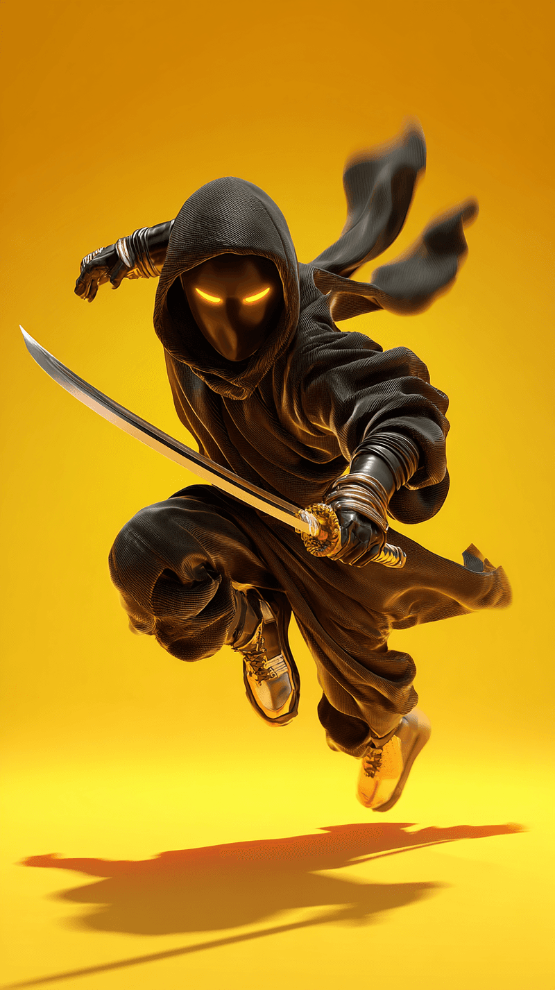 Dark Hooded Ninja Leap Android Wallpaper – Stealth Katana Warrior Yellow Background - Ninja Wallpapers  mobile Wallpaper | Picmaze