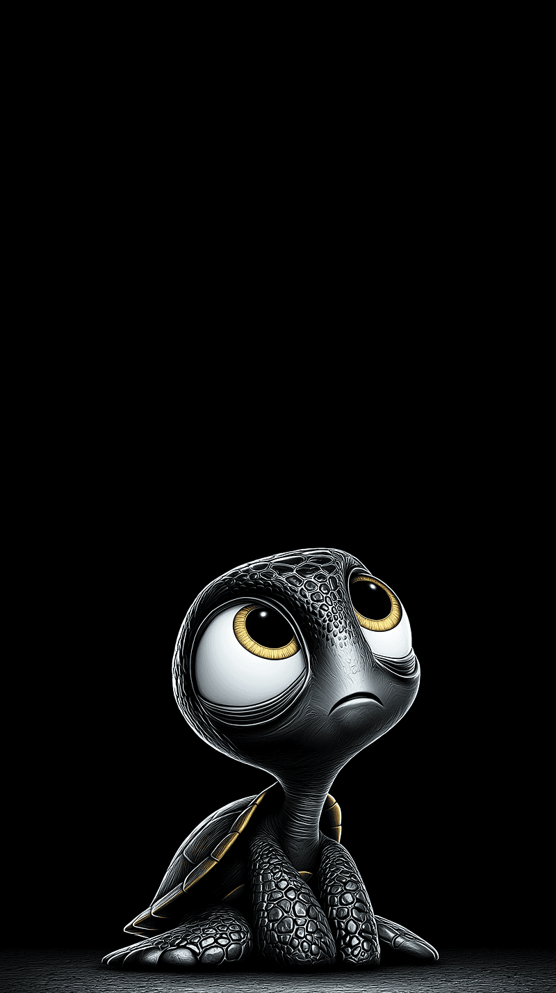 Cute Baby Turtle Looking Up Android Wallpaper – Big Eyes Cartoon Turtle Minimal Dark Background - Turtle mobile Wallpaper | Picmaze