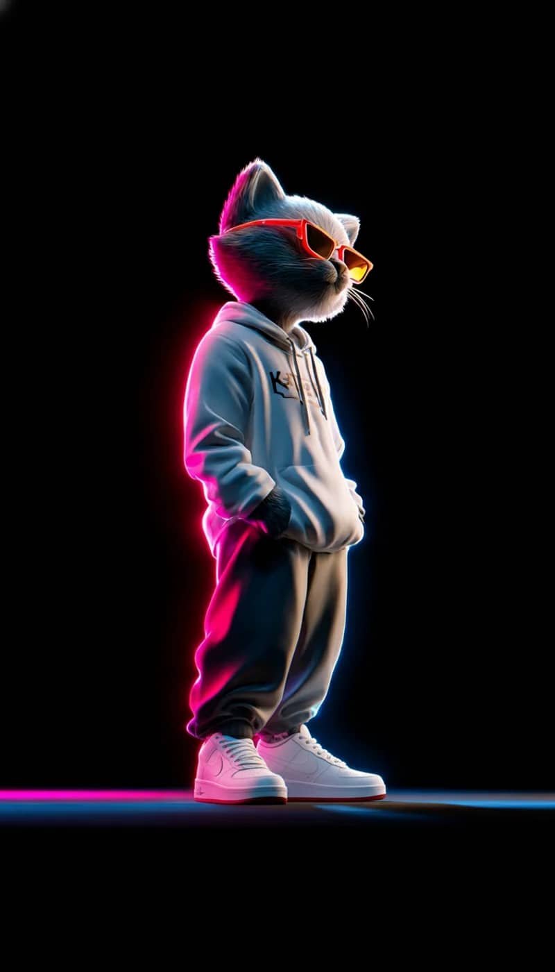 Neon Sunglasses Cat 3D Wallpaper with Pink Blue Glow - neon style mobile Wallpaper | Picmaze