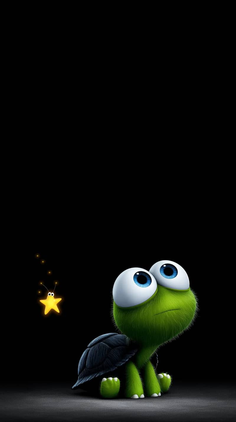 Cute Turtle and Glowing Star Minimal Dark Wallpaper - Turtle mobile Wallpaper | Picmaze