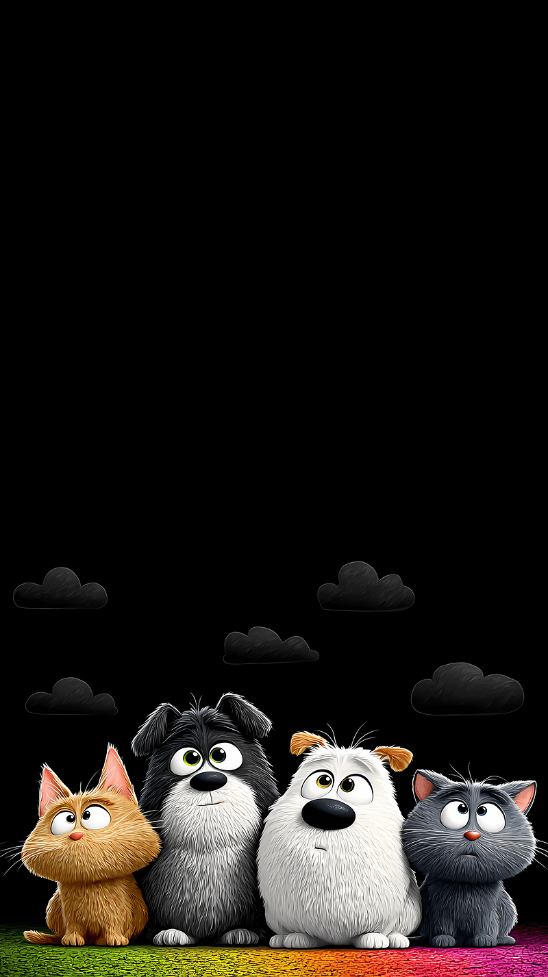 Cute Cartoon Pets Wallpaper – Funny Cat and Dog Friends Under Dark Clouds - Cat Wallpapers mobile Wallpaper | Picmaze