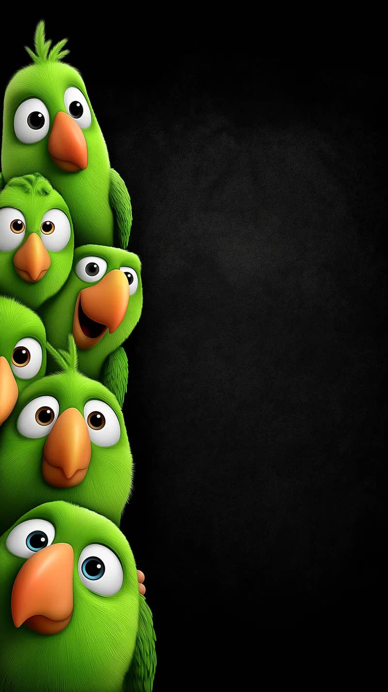 Cute Green Birds Peeking Side Minimal Dark Wallpaper - parrots mobile Wallpaper | Picmaze