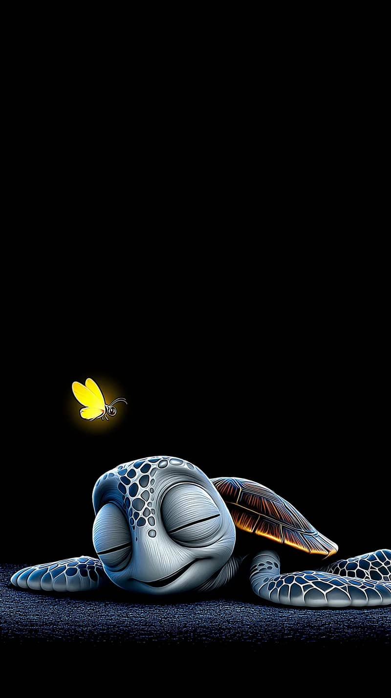 Sleeping Turtle Wallpaper with Glowing Butterfly Aesthetic - Turtle mobile Wallpaper | Picmaze
