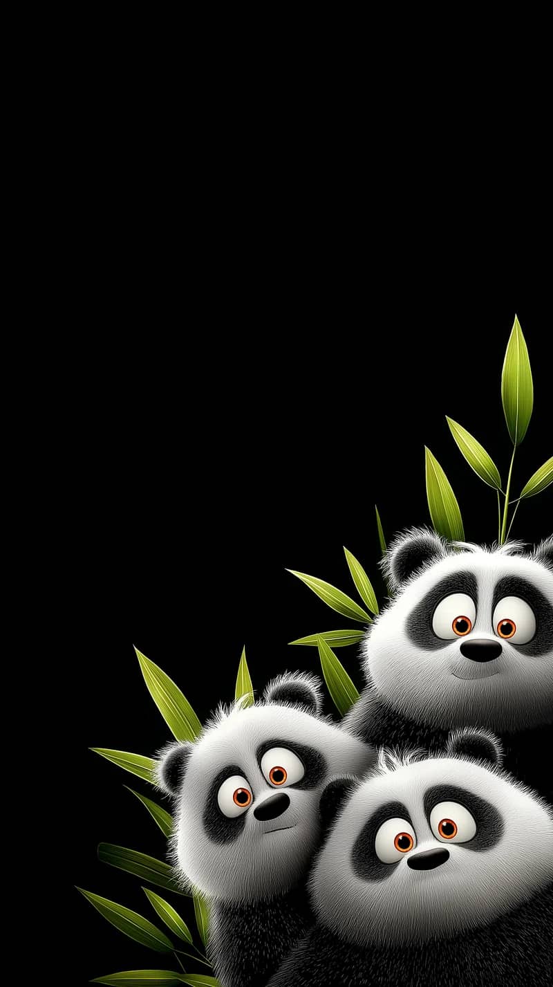 Playful Baby Panda Trio Minimal Black Aesthetic Wallpaper - Panda Wallpapers mobile Wallpaper | Picmaze