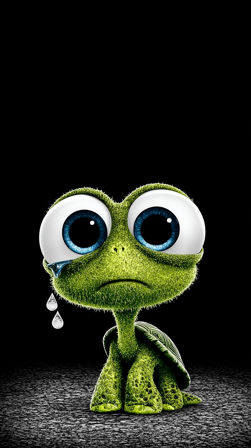 Sad Cute Cartoon Turtle Android Wallpaper – Big Eyes Crying Turtle Dark Background - Turtle mobile Wallpaper | Picmaze