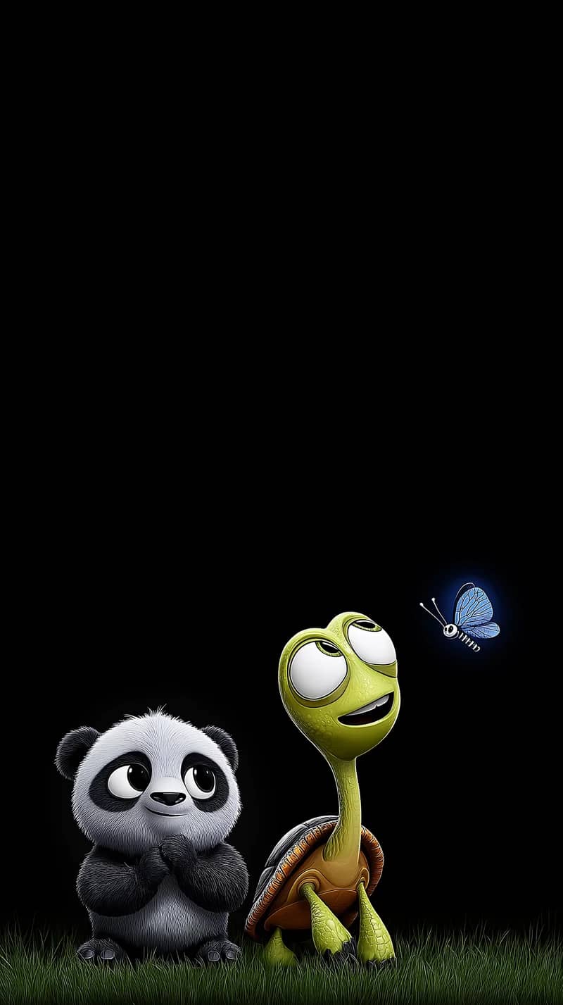 Cute Panda and Turtle with Butterfly 3D Wallpaper HD - 3D Wallpaper mobile Wallpaper | Picmaze