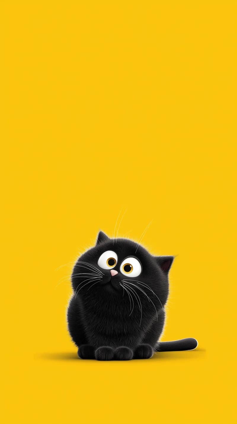 Adorable Wide-Eyed Black Cat on Yellow 4K Wallpaper Wallpaper | Picmaze