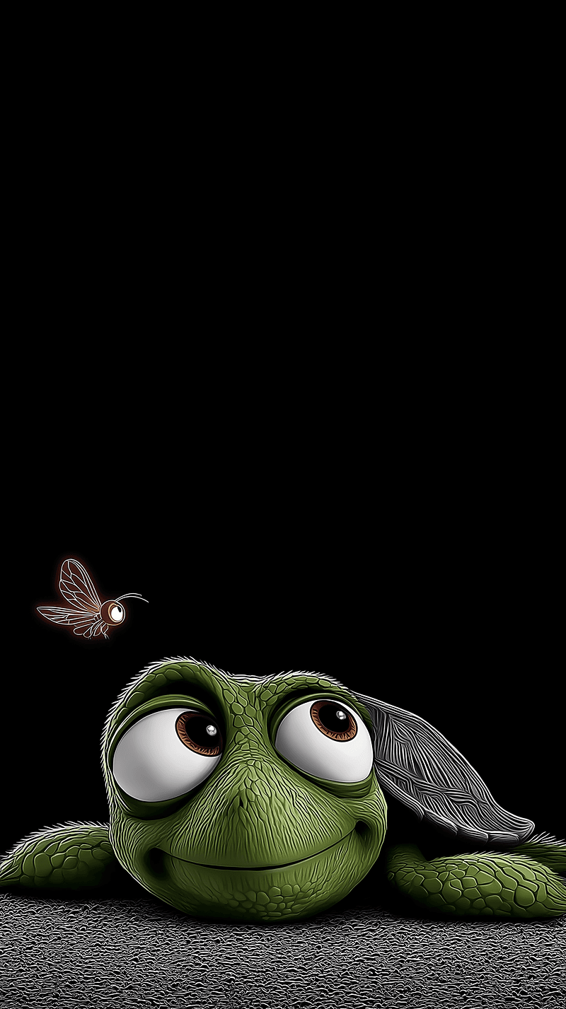 Cute Cartoon Turtle Lying Down Android Wallpaper – Big Eyes Baby Turtle with Butterfly - Turtle mobile Wallpaper | Picmaze