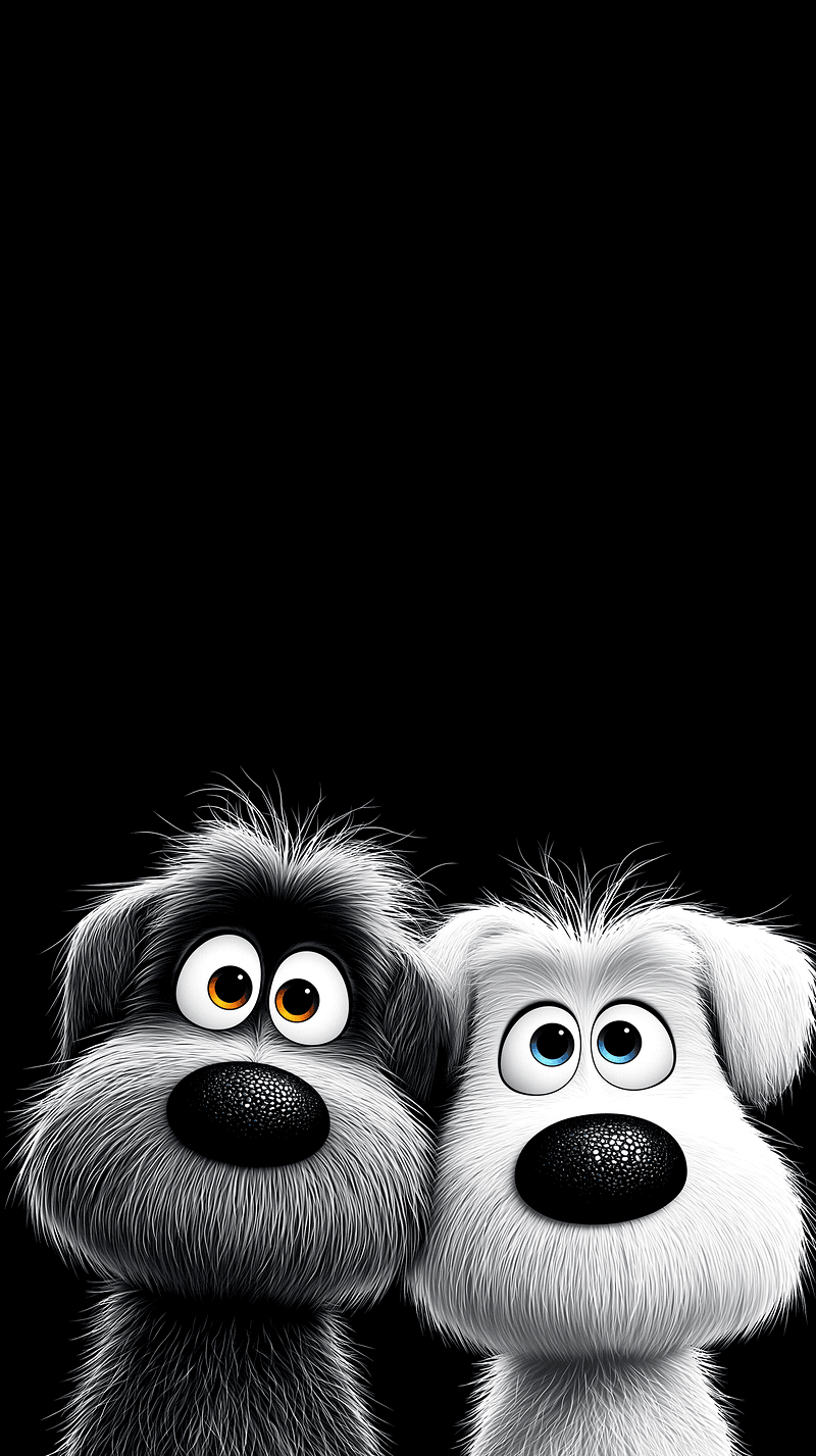 Cute Cartoon Dogs Close Up Wallpaper 4K Dark - draft mobile Wallpaper | Picmaze