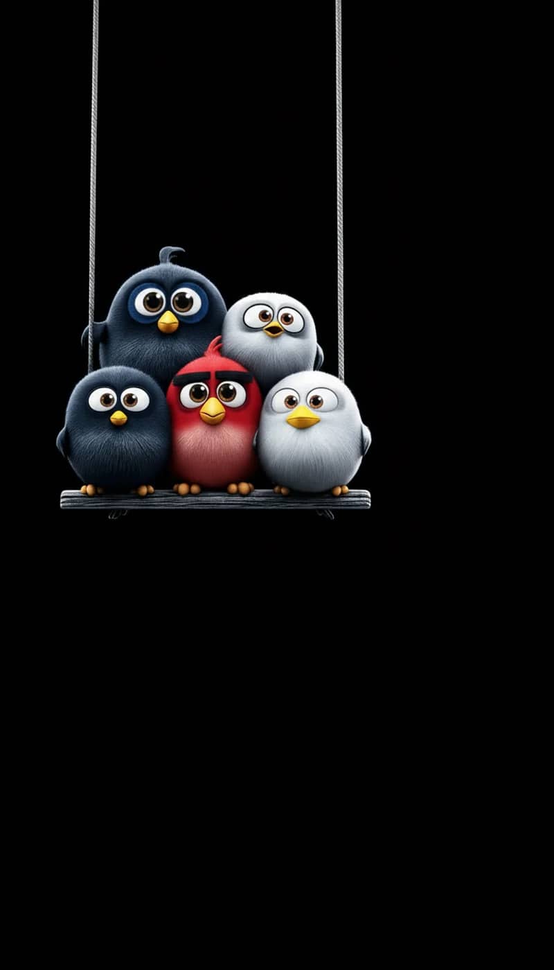 Adorable Cartoon Birds on Swing Minimal Dark Wallpaper - Bird Wallpapers mobile Wallpaper | Picmaze