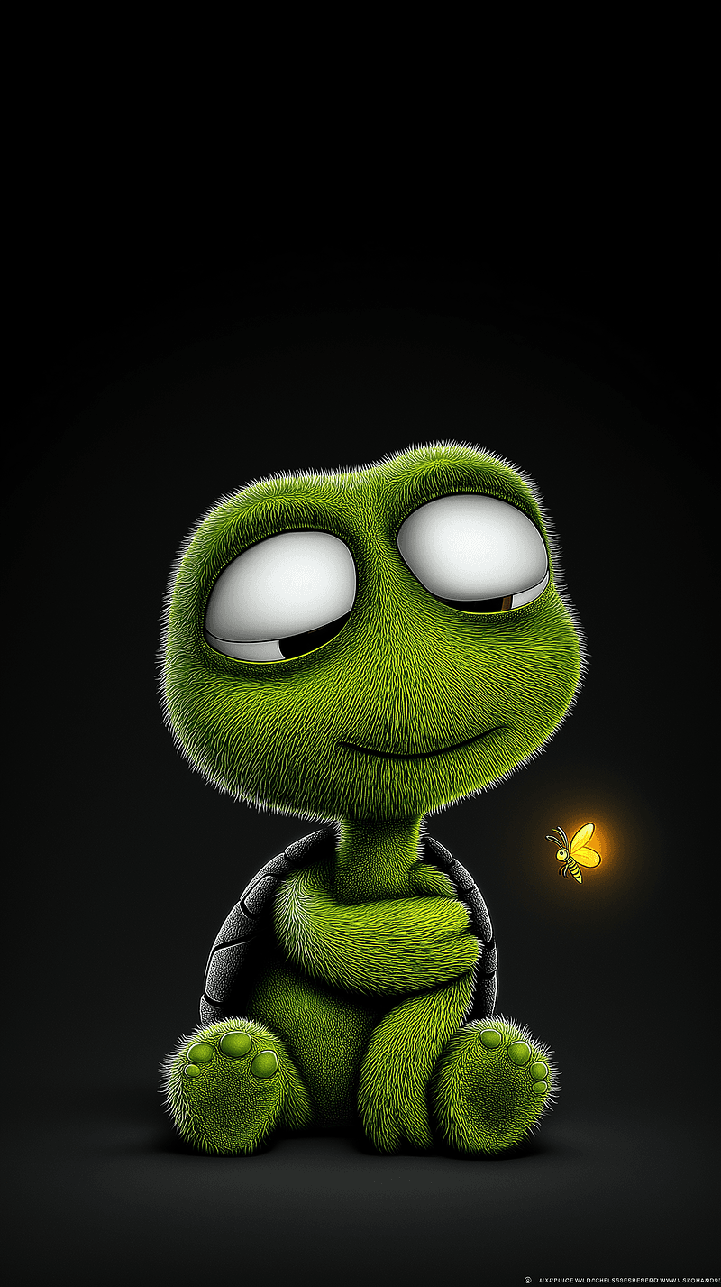 Cute Sleepy Cartoon Turtle Android Wallpaper – Adorable Baby Turtle with Firefly Glow Wallpaper | Picmaze