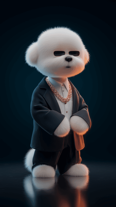3D Cute White Dog AMOLED Wallpaper in Luxury Suit – Stylish Android Background - Mobile mobile Wallpaper | Picmaze