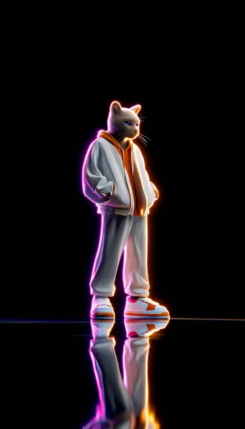 Neon Minimal Cat 3D Wallpaper with Orange Purple Glow - neon style mobile Wallpaper | Picmaze