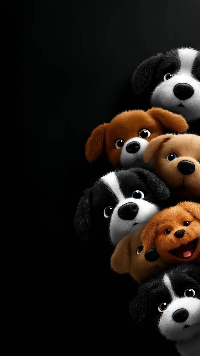 Cute Puppies Peeking Side Minimal Black 4K Wallpaper - Dogs wallpaper mobile Wallpaper | Picmaze