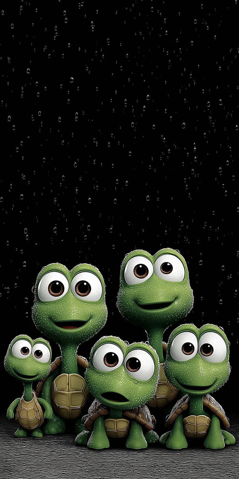 Cute Turtle Family Rain Wallpaper 4K Dark Aesthetic - Turtle mobile Wallpaper | Picmaze