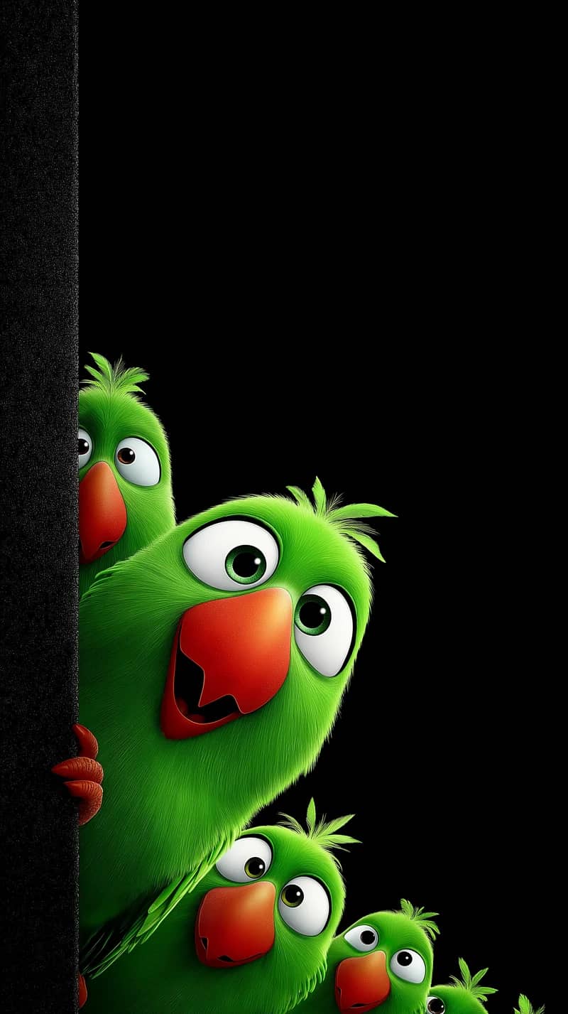 Funny Green Parrots Peeking Minimal Black Wallpaper - parrots mobile Wallpaper | Picmaze