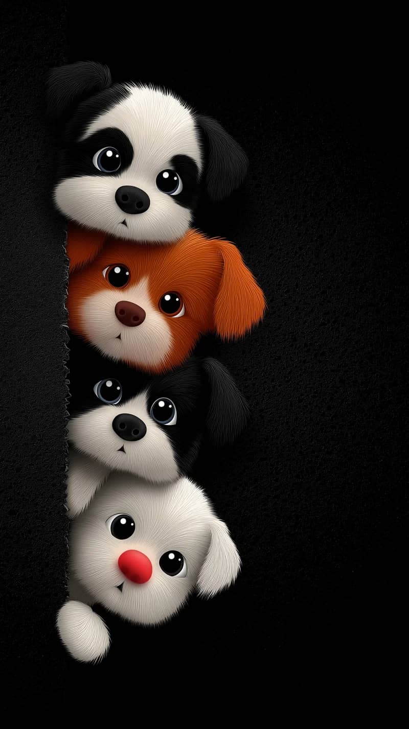 Cute Cartoon Puppies Peeking Side Black 4K Wallpaper - Dogs wallpaper mobile Wallpaper | Picmaze