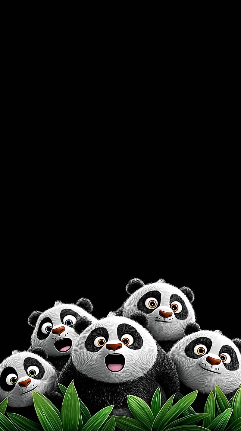 Happy Panda Squad Cute Minimal Dark Phone Wallpaper - Panda Wallpapers mobile Wallpaper | Picmaze