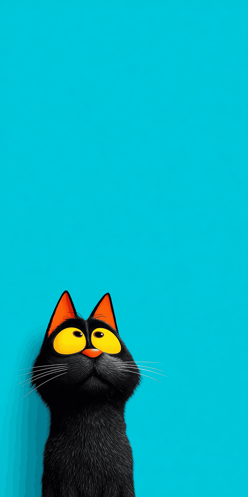 Cute Big‑Eyes Black Cat Wallpaper – Minimal Cartoon Cat Cyan Android Background - Cat Wallpapers mobile Wallpaper | Picmaze