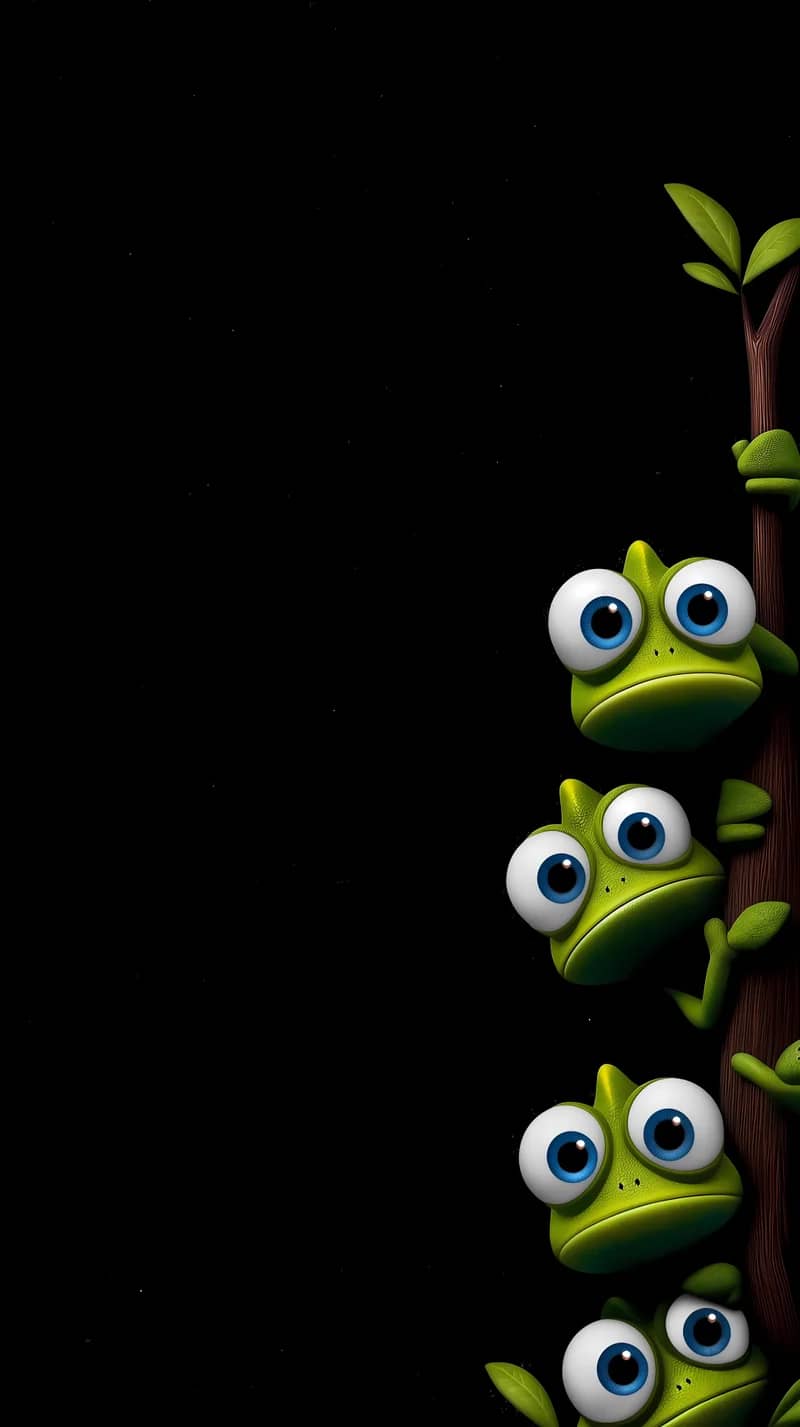 Cute Chameleons Peeking Minimal Dark Wallpaper Design - Chameleons mobile Wallpaper | Picmaze