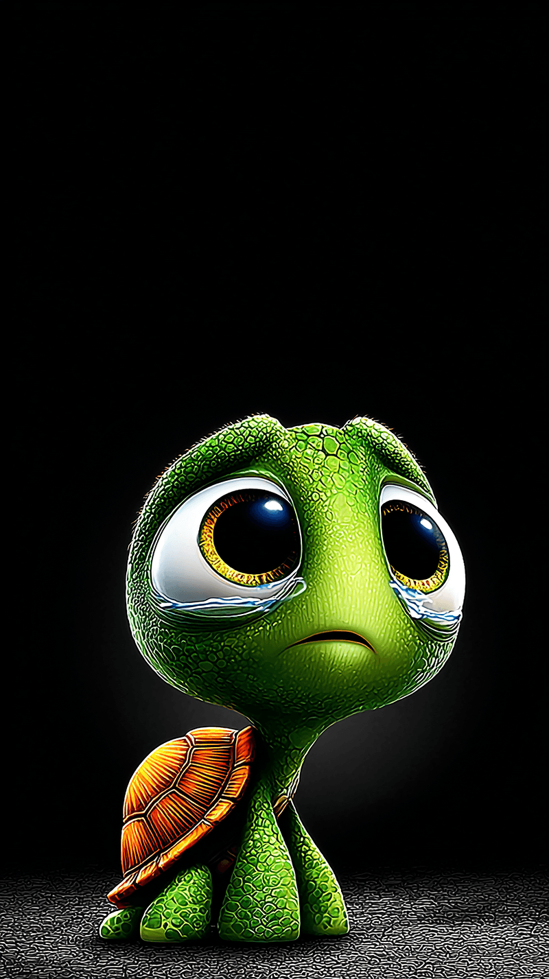Sad Crying Baby Turtle Android Wallpaper – Big Eyes Emotional Turtle Minimal Dark Background - Turtle mobile Wallpaper | Picmaze
