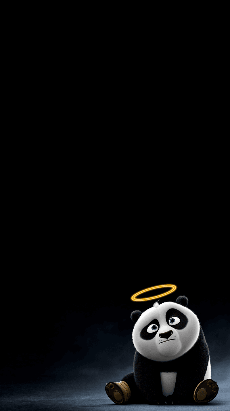 Sad Angel Panda Android Wallpaper – Cute Cartoon Panda with Halo Minimal Dark Background - Panda Wallpapers mobile Wallpaper | Picmaze
