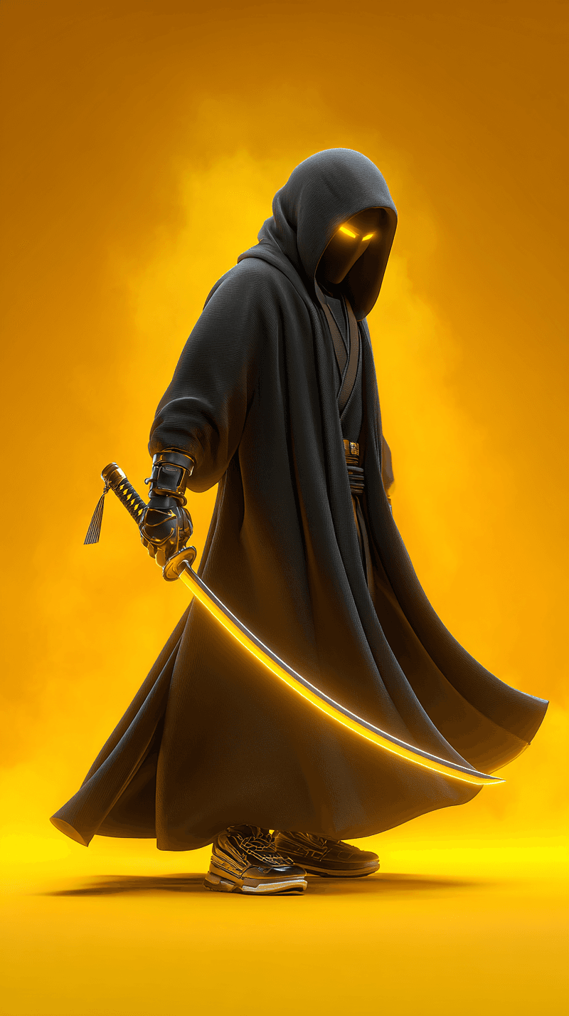 Dark Hooded Katana Warrior Android Wallpaper – Glowing Blade Ninja Yellow Background - Ninja Wallpapers  mobile Wallpaper | Picmaze