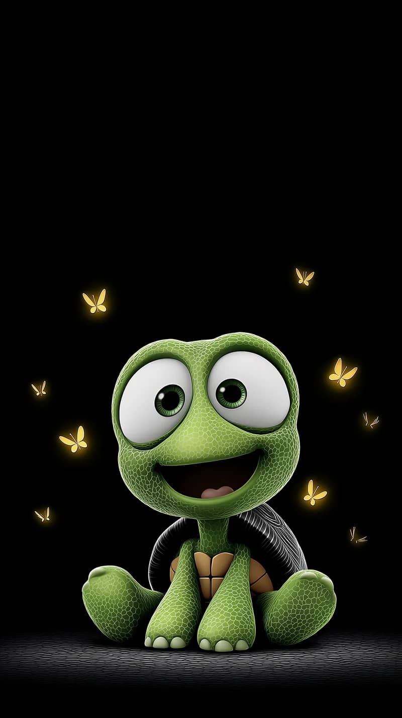 Cute Cartoon Turtle Wallpaper with Glowing Butterflies - Turtle mobile Wallpaper | Picmaze