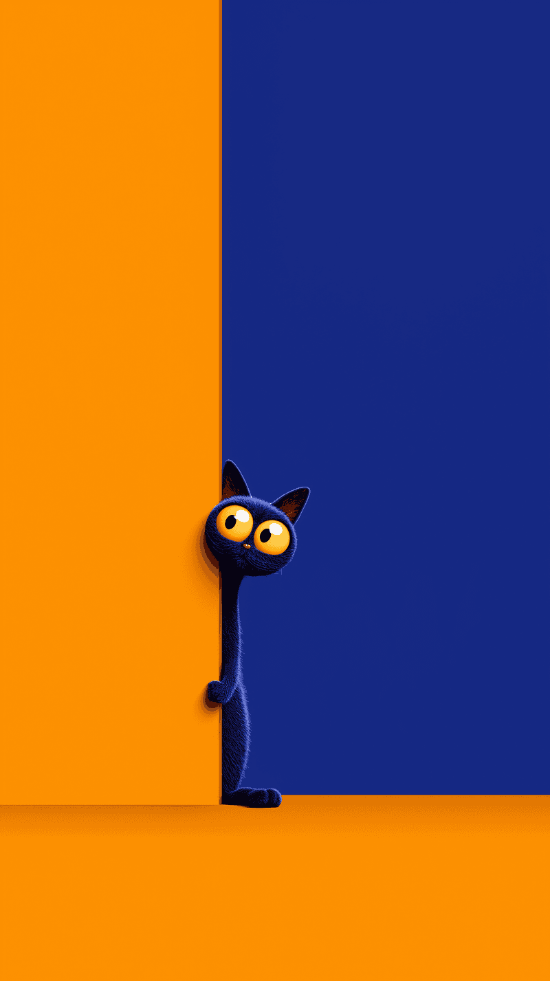 Cute Curious Cat Peeking Wallpaper – Blue Cat Orange Minimal Background Android - Cat Wallpapers mobile Wallpaper | Picmaze