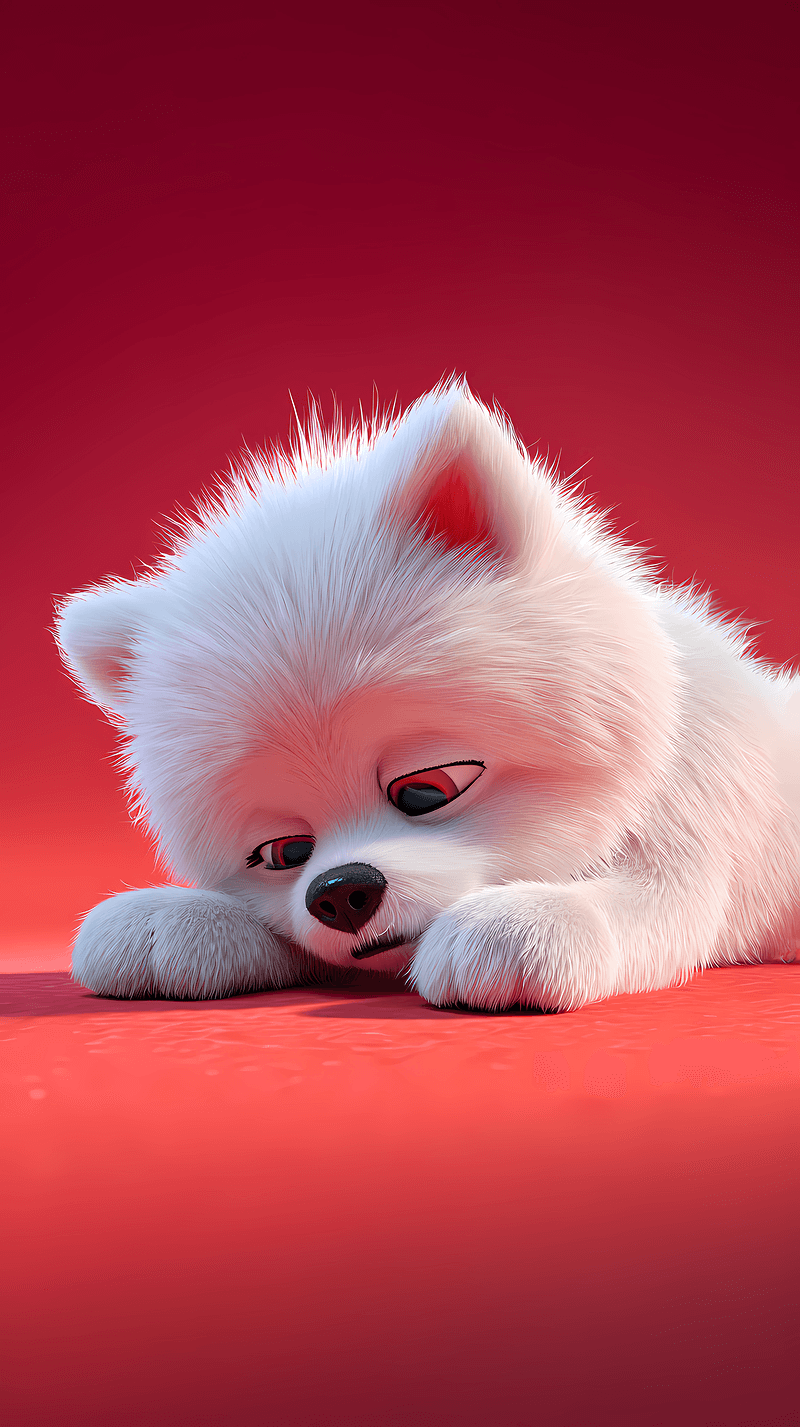 Sleepy White Puppy Android Wallpaper – Cute Fluffy Dog Resting Red Background - Dogs wallpaper mobile Wallpaper | Picmaze