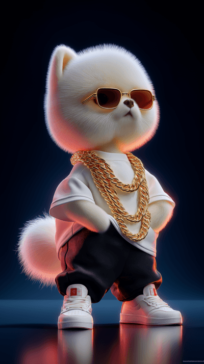 Luxury Cute White Dog with Gold Chain AMOLED Wallpaper – Stylish 3D Android Background - Mobile mobile Wallpaper | Picmaze