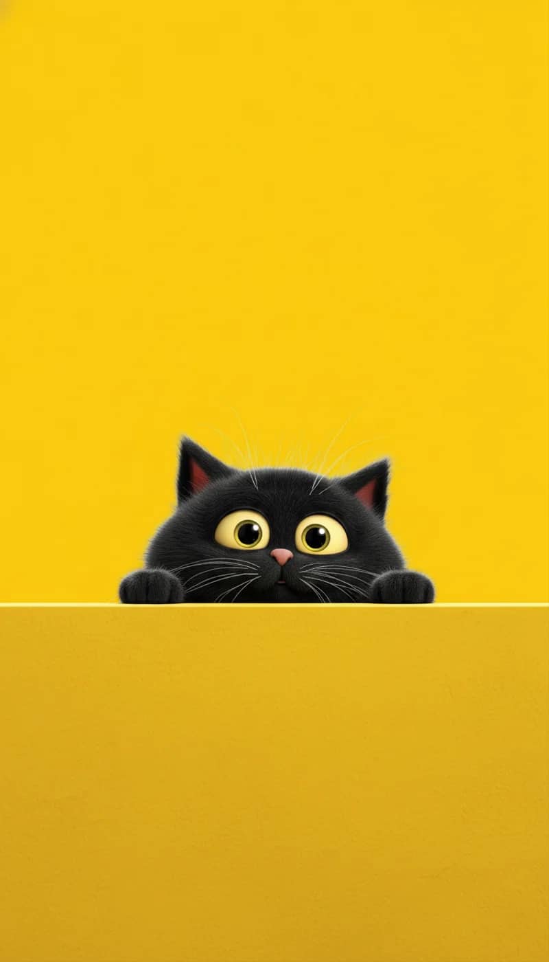 Cute Black Cat Peeking Over Edge Yellow 4K Wallpaper Wallpaper | Picmaze