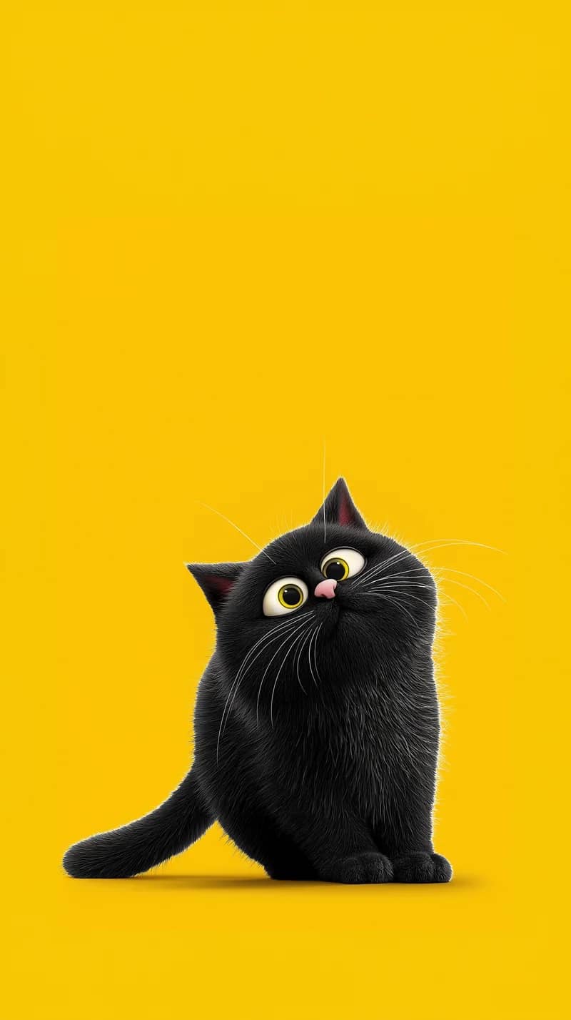 Adorable Tilted Black Cat Yellow Background 4K Wallpaper Wallpaper | Picmaze