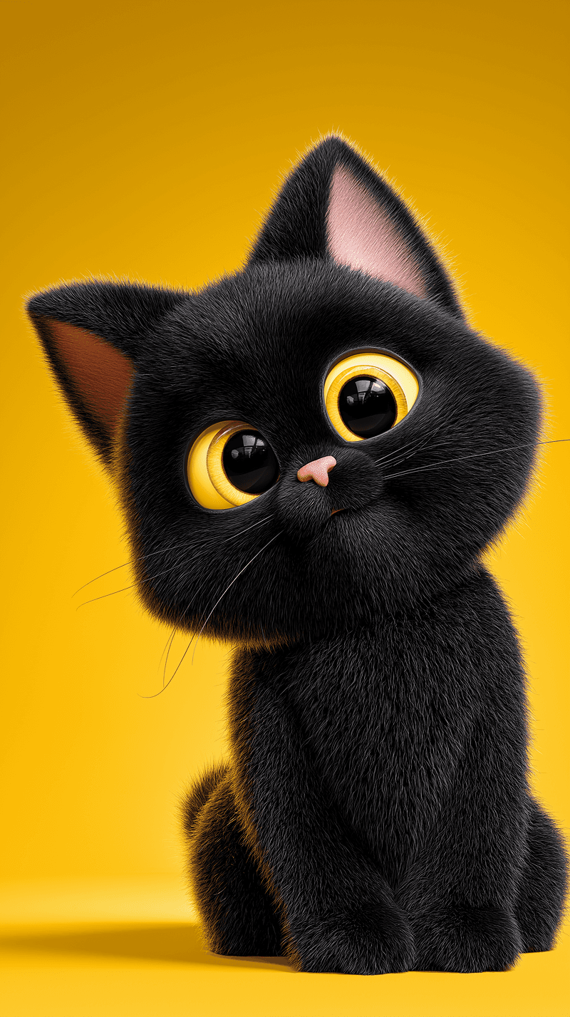 Adorable Black Kitten Android Wallpaper – Big Golden Eyes Cute 3D Cat Background - Cat Wallpapers mobile Wallpaper | Picmaze