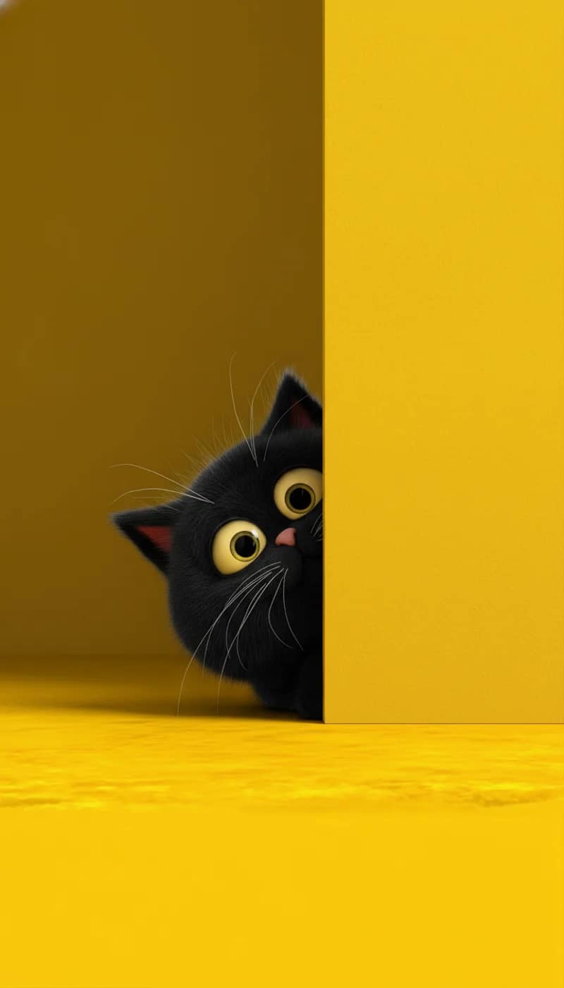 Sneaky Black Cat Peeking Corner Yellow 4K Wallpaper Wallpaper | Picmaze