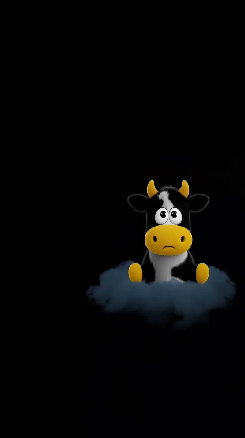 Sad Cute Cow Wallpaper Floating on Cloud Minimal Dark Wallpaper | Picmaze