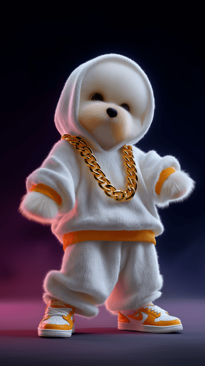 Cute White Puppy in Hoodie 3D Wallpaper – Trendy Dark Aesthetic Android Background - Mobile mobile Wallpaper | Picmaze