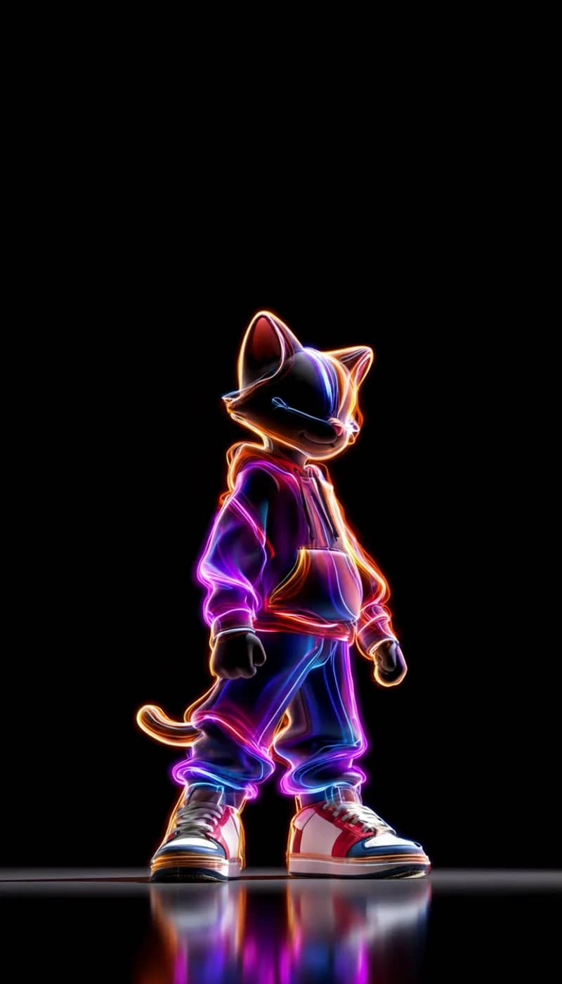 Colorful Neon Cat 3D Wallpaper with Vibrant Glow Art - neon style mobile Wallpaper | Picmaze