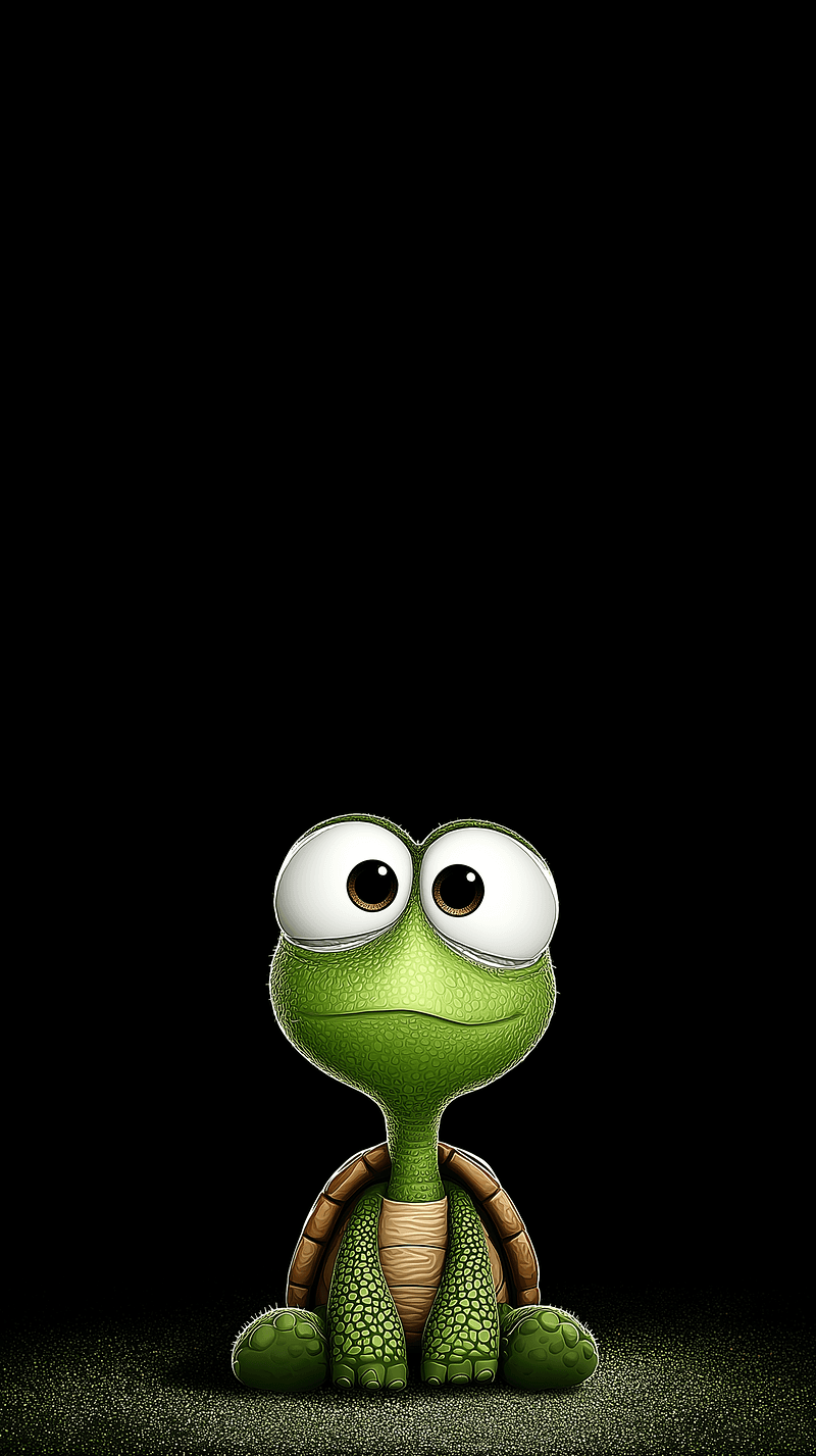 Cute Baby Turtle Sitting Android Wallpaper – Big Eyes Cartoon Turtle Minimal Dark Background - Turtle mobile Wallpaper | Picmaze