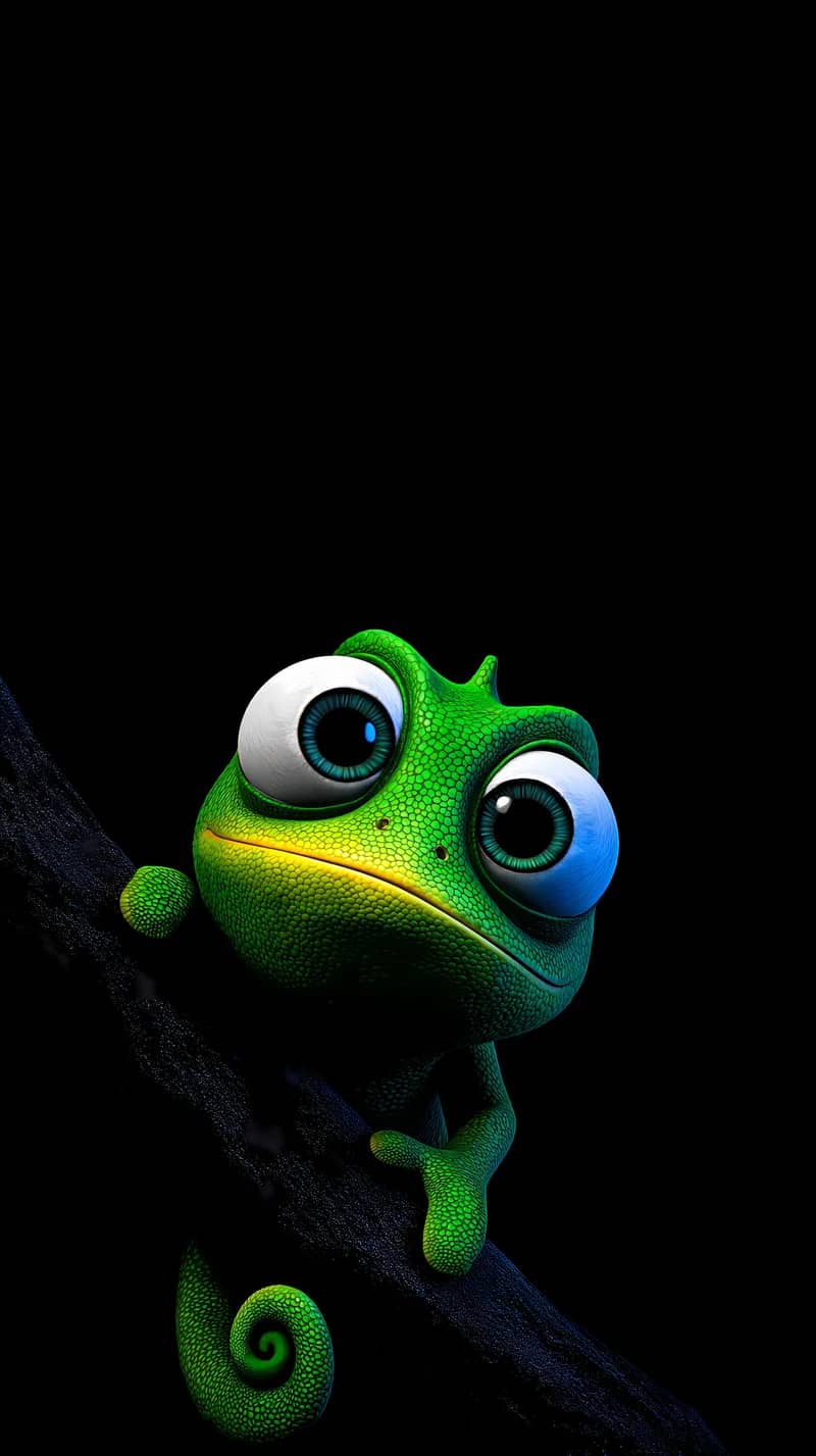 Vibrant Green Chameleon Close-Up on Dark AMOLED Background Wallpaper | Picmaze