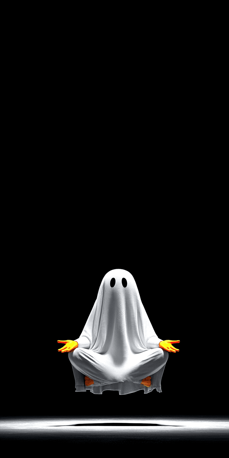 Cute Floating Ghost Meditation Wallpaper – Minimal Funny Ghost Black Background - ghost mobile Wallpaper | Picmaze