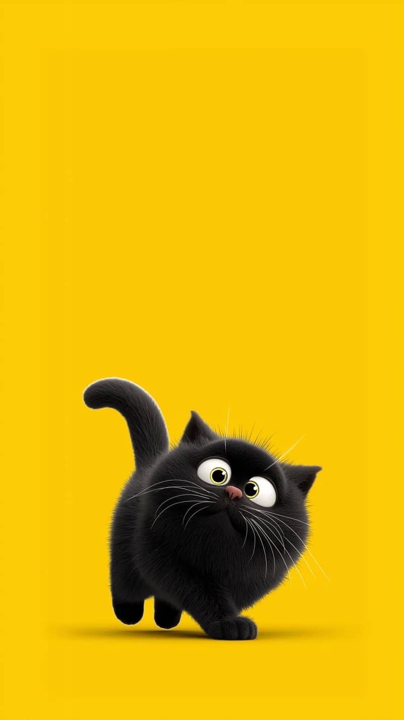 Cute Black Cat Walking Pose on Yellow 4K Wallpaper Wallpaper | Picmaze