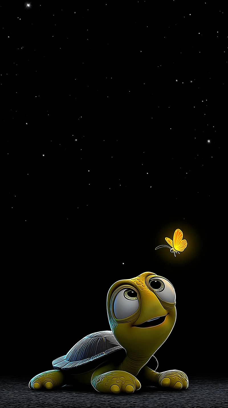 Lonely Turtle Under Starry Sky with Glowing Butterfly Wallpaper | Picmaze