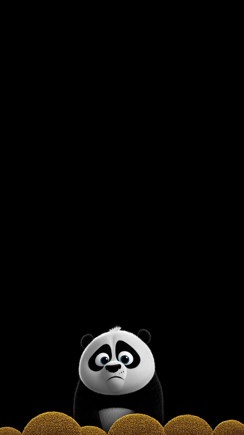 Sad Cute Panda Behind Golden Bubbles Android Wallpaper – Emotional Cartoon Panda Minimal Dark Background - Panda Wallpapers mobile Wallpaper | Picmaze